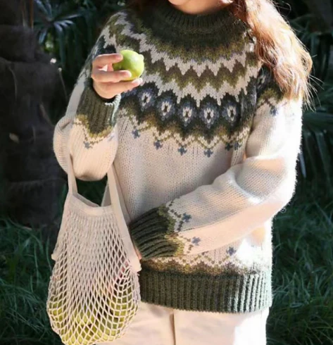 Damen Wollpullover – Relaxed Fit mit Nordischem Muster
