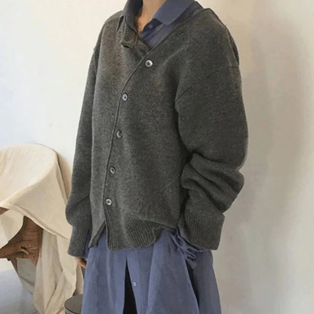 Damen Oversized-Strickjacke – Asymmetrische Knopfleiste