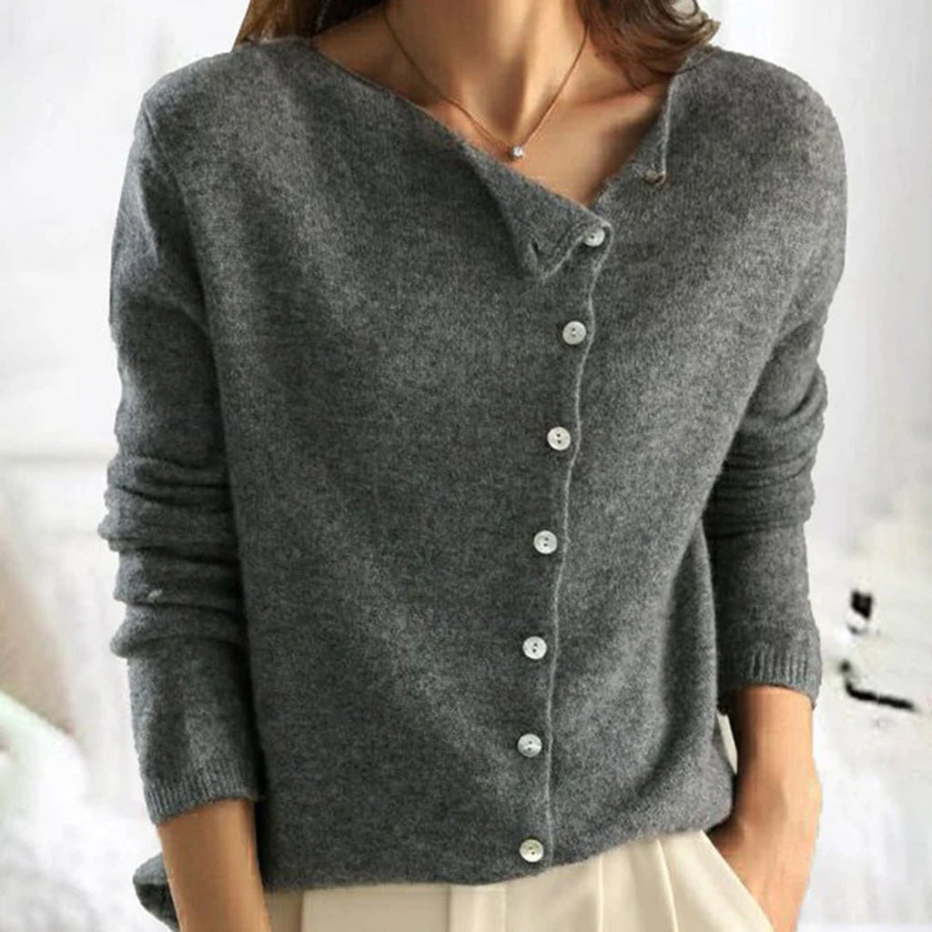 Damen Weiche Strickjacke – Asymmetrischer Knopfstil