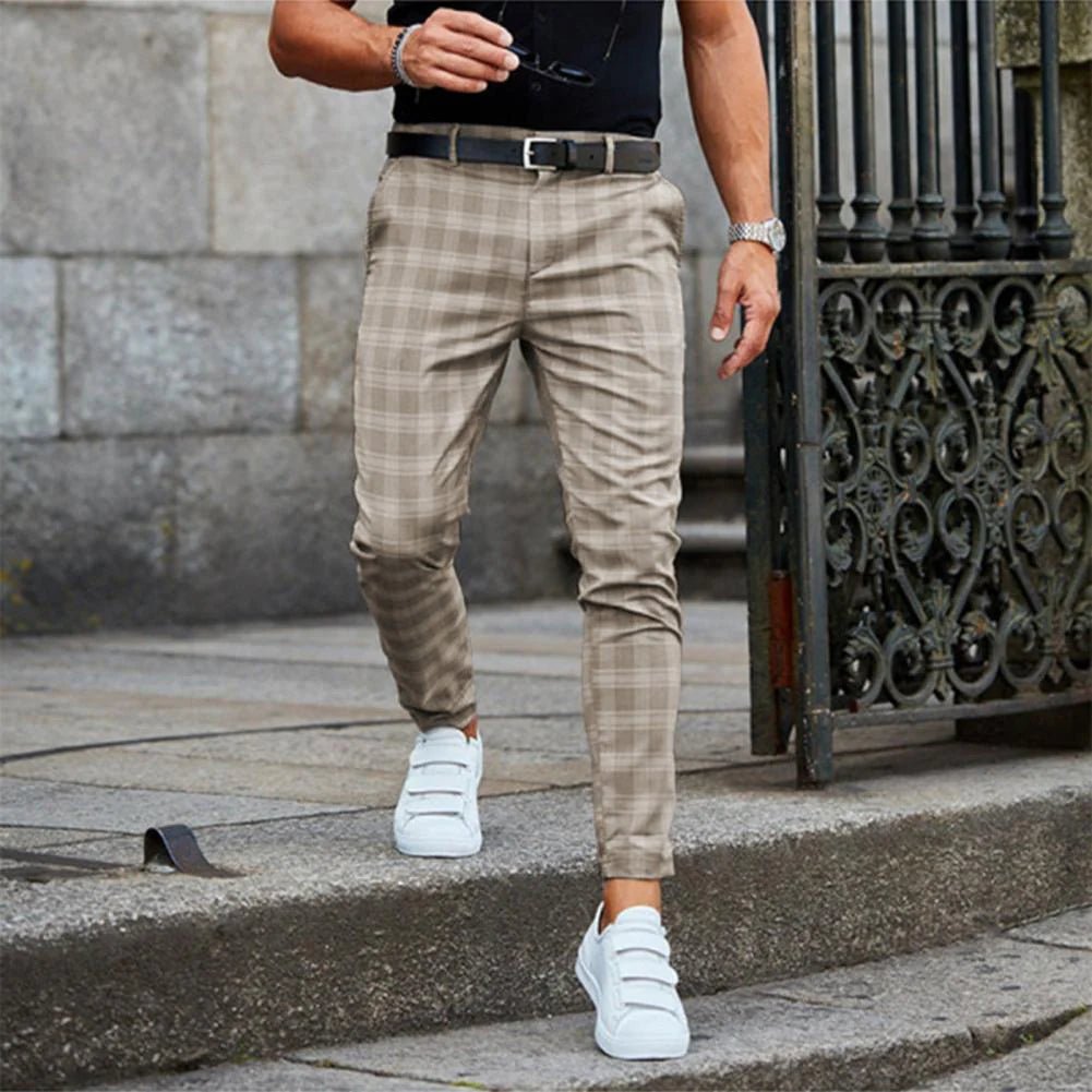 Herren Karierte Arbeitshose - Slim Fit Knöchelhose