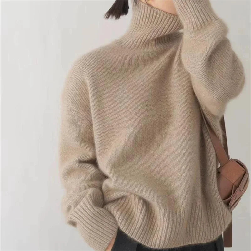 Damen Gestrickter Rollkragenpullover - Gemütliche Oversize-Passform