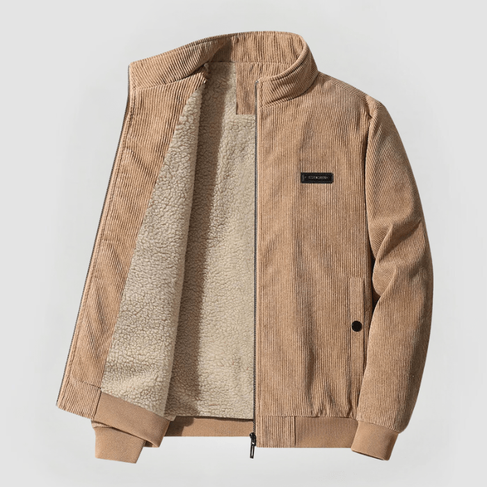 Herren Cord-Winterjacke – Warm gefüttert mit Stehkragen