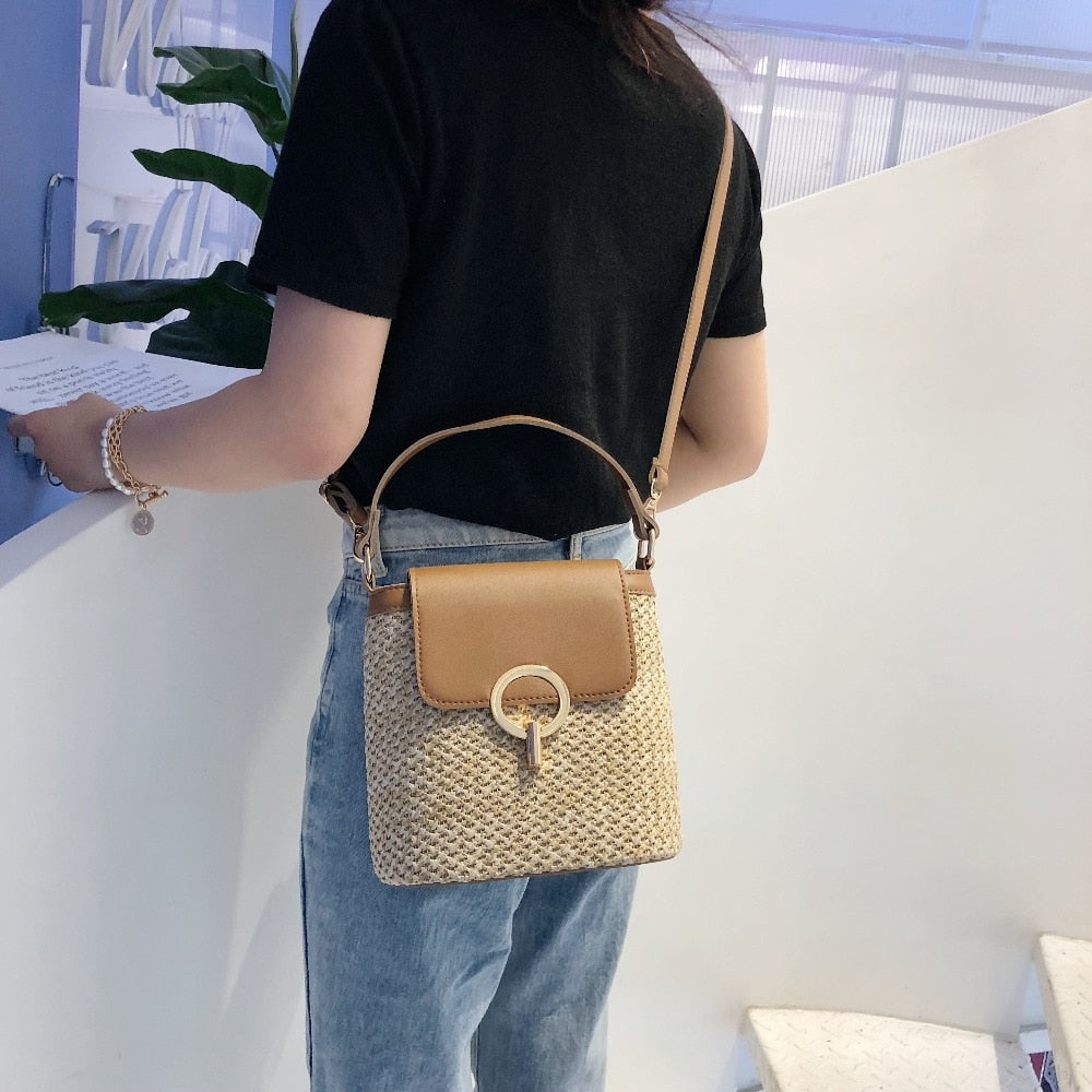 Damen Handtasche - Stroh Eimer Stil