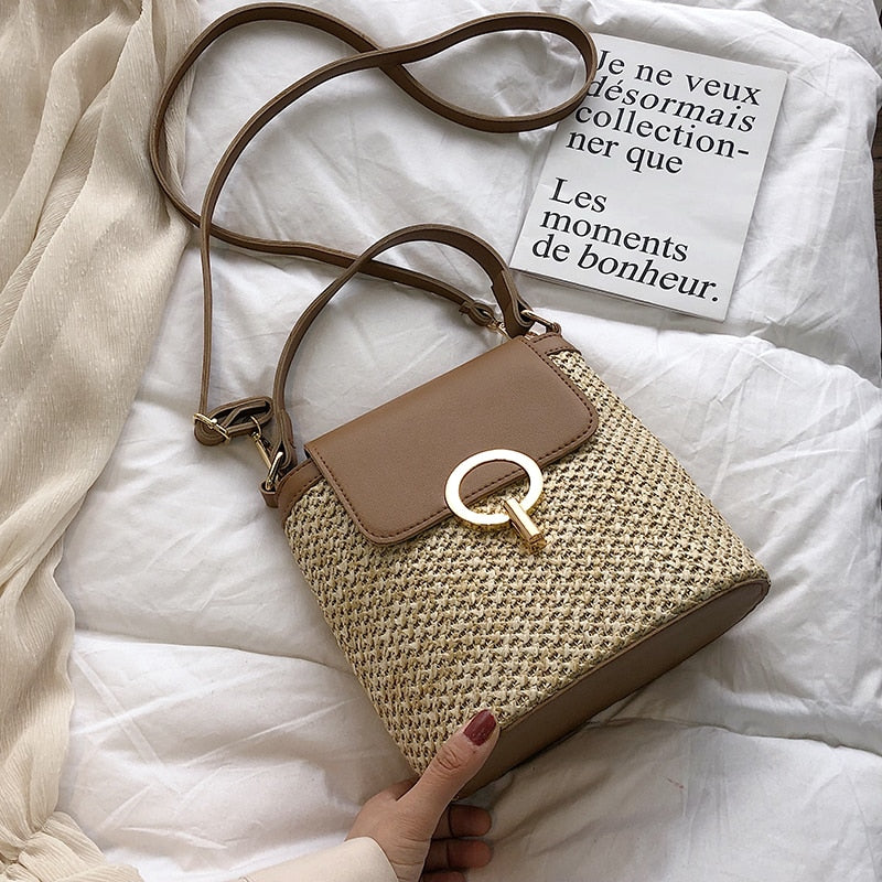 Damen Handtasche - Stroh Eimer Stil