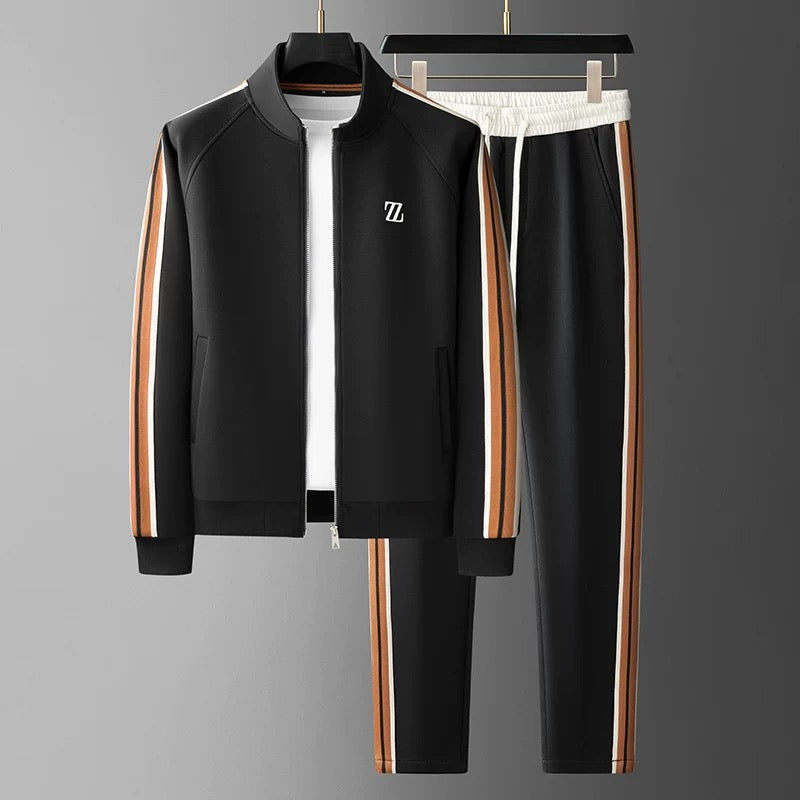 Herren Gestreifter Trainingsanzug - Jacke mit Reißverschluss & Slim-Fit Jogginghose