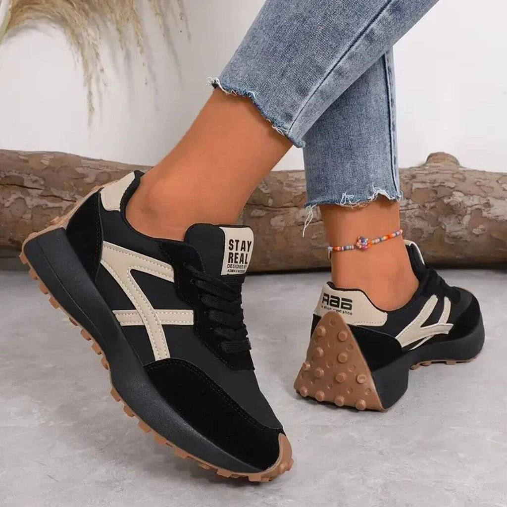 Damen Schnür-Sneaker - Chunky Sohle mit Kontrast-Panel