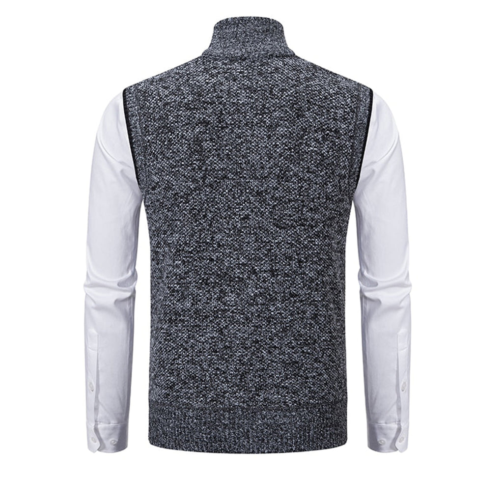 Herren Stehkragen Gilet - Gestrickte Weste mit Reißverschluss