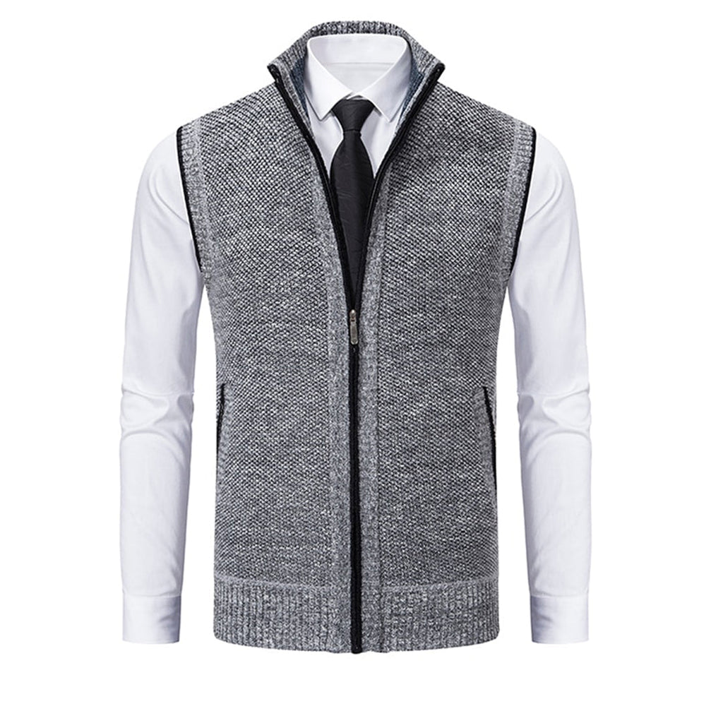 Herren Stehkragen Gilet - Gestrickte Weste mit Reißverschluss