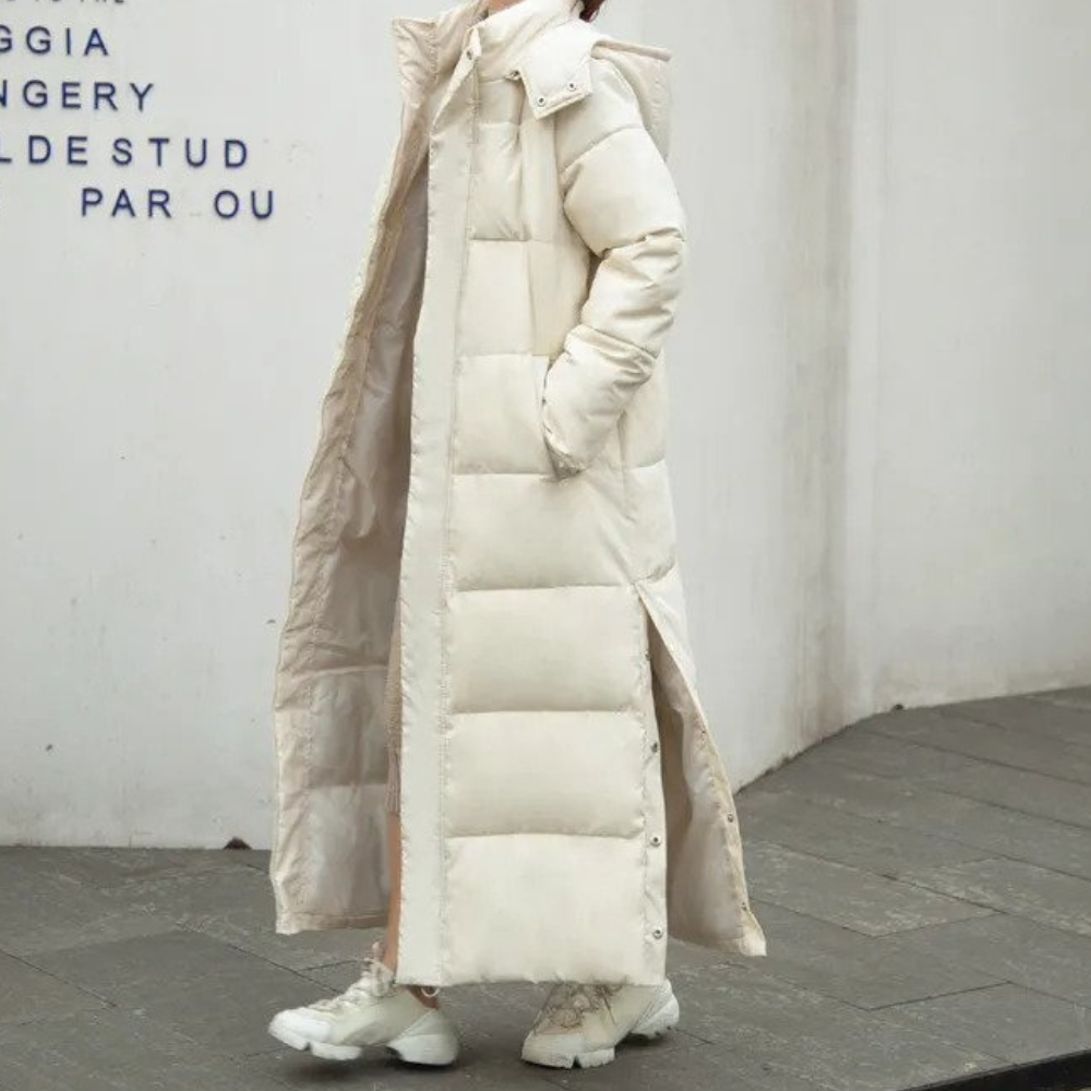 Damen Maxi Puffer-Mantel - Kapuze mit Durchgehendem Reißverschluss