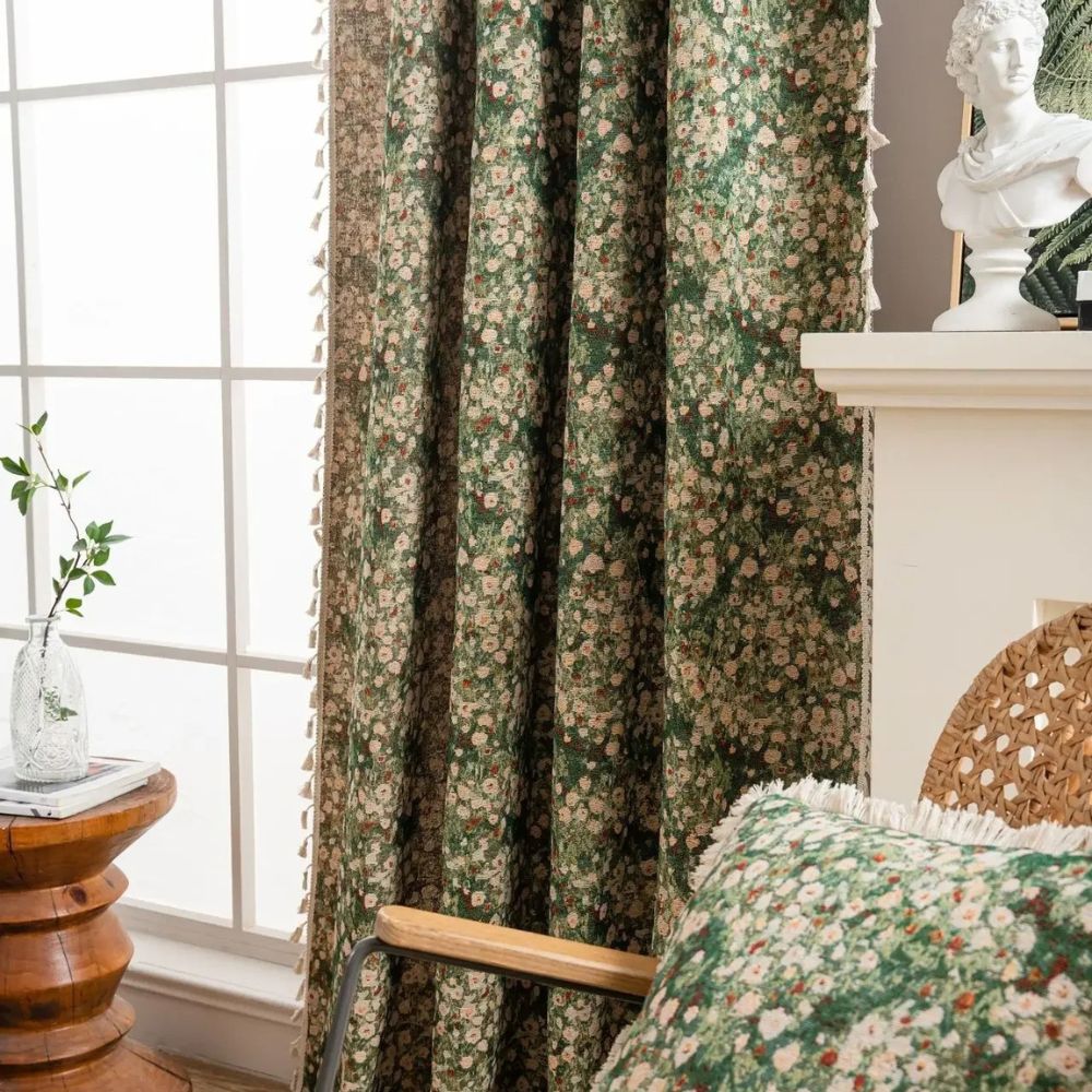 Blumen Quasten Gardine - Vintage-Stil Fensterpaneel