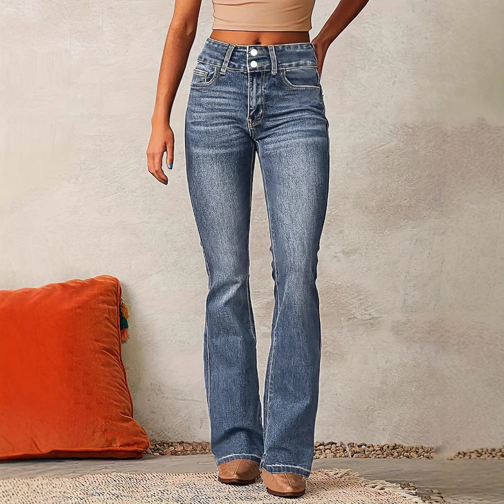 Damen Schlagjeans - Hohe Taille und Dehnbar