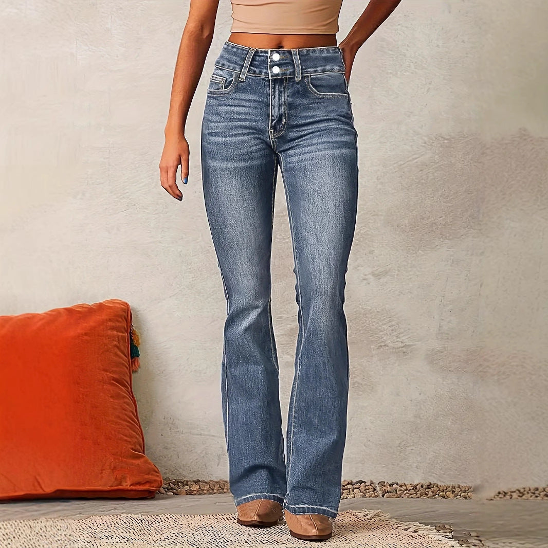 Damen Schlagjeans - Hohe Taille und Dehnbar