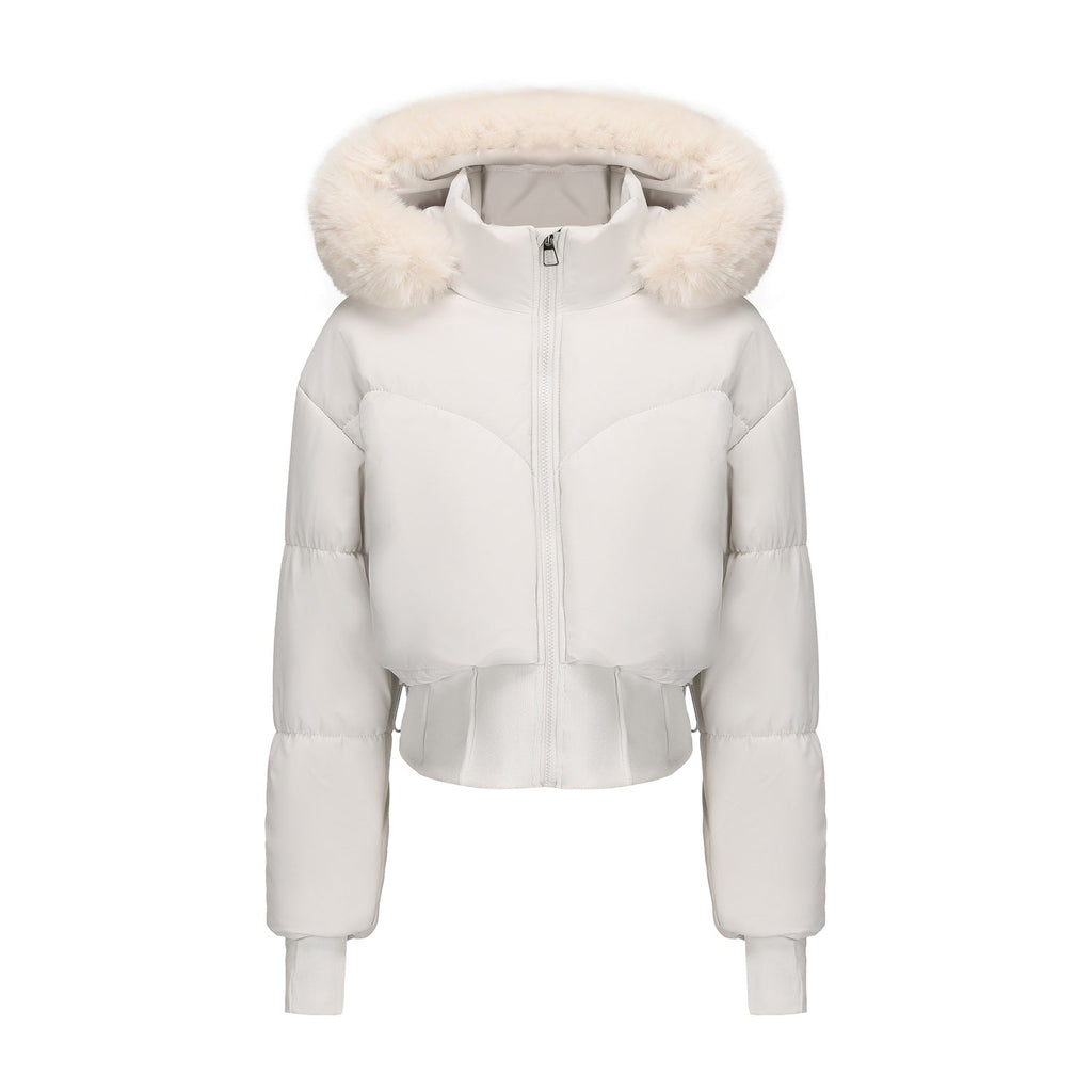 Damen Kurze Steppjacke – Puffer-Jacke mit Abnehmbarer Kapuze