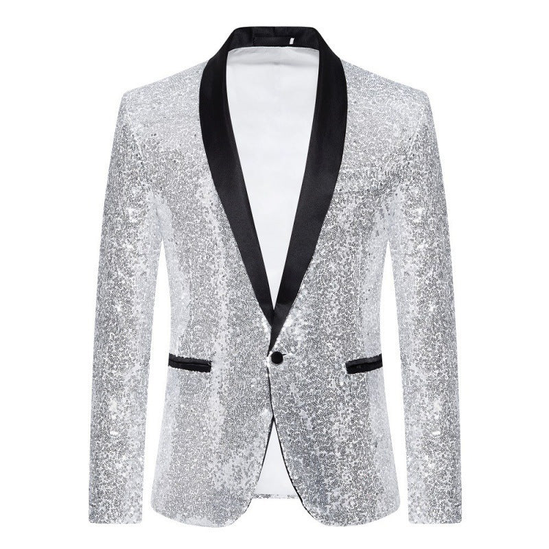 Herren Pailletten Blazer Jacke - Schmale Passform mit Einzelknopf