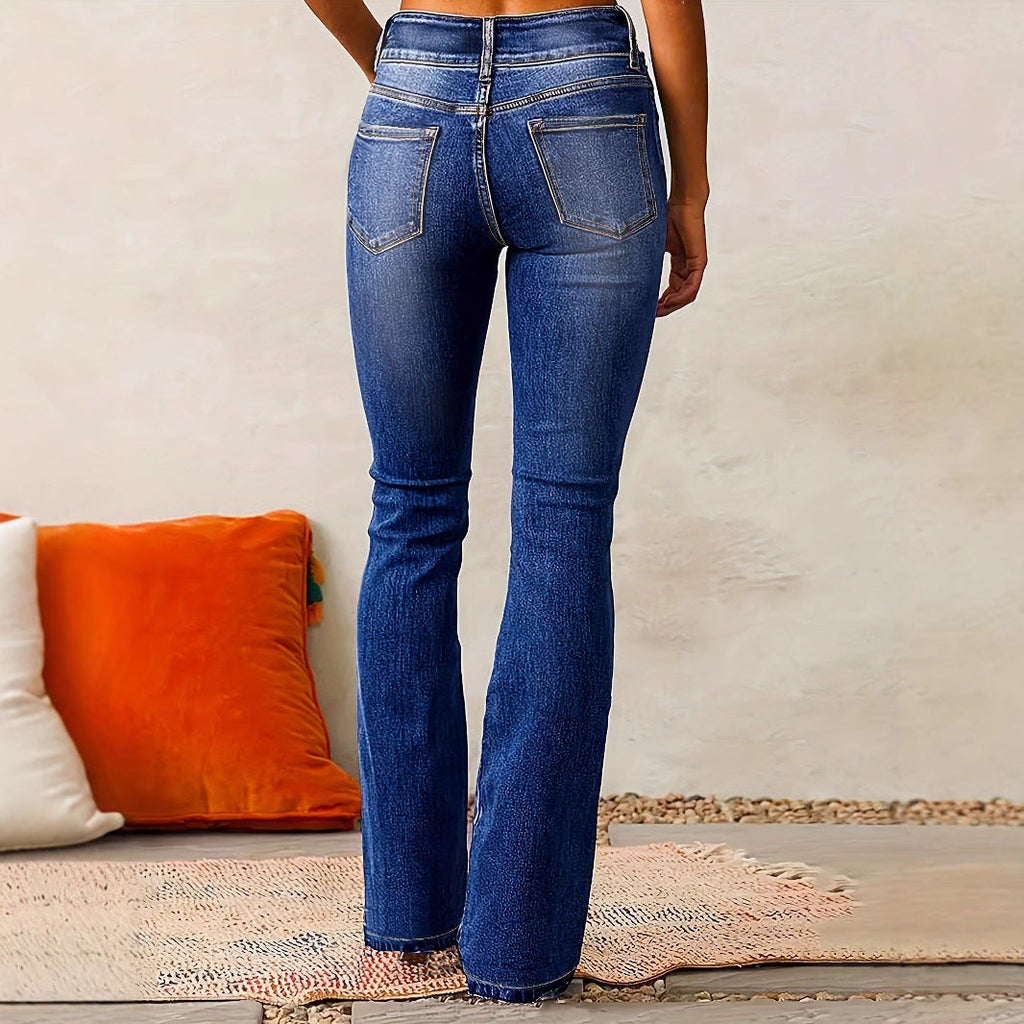 Damen Schlagjeans - Hohe Taille und Dehnbar