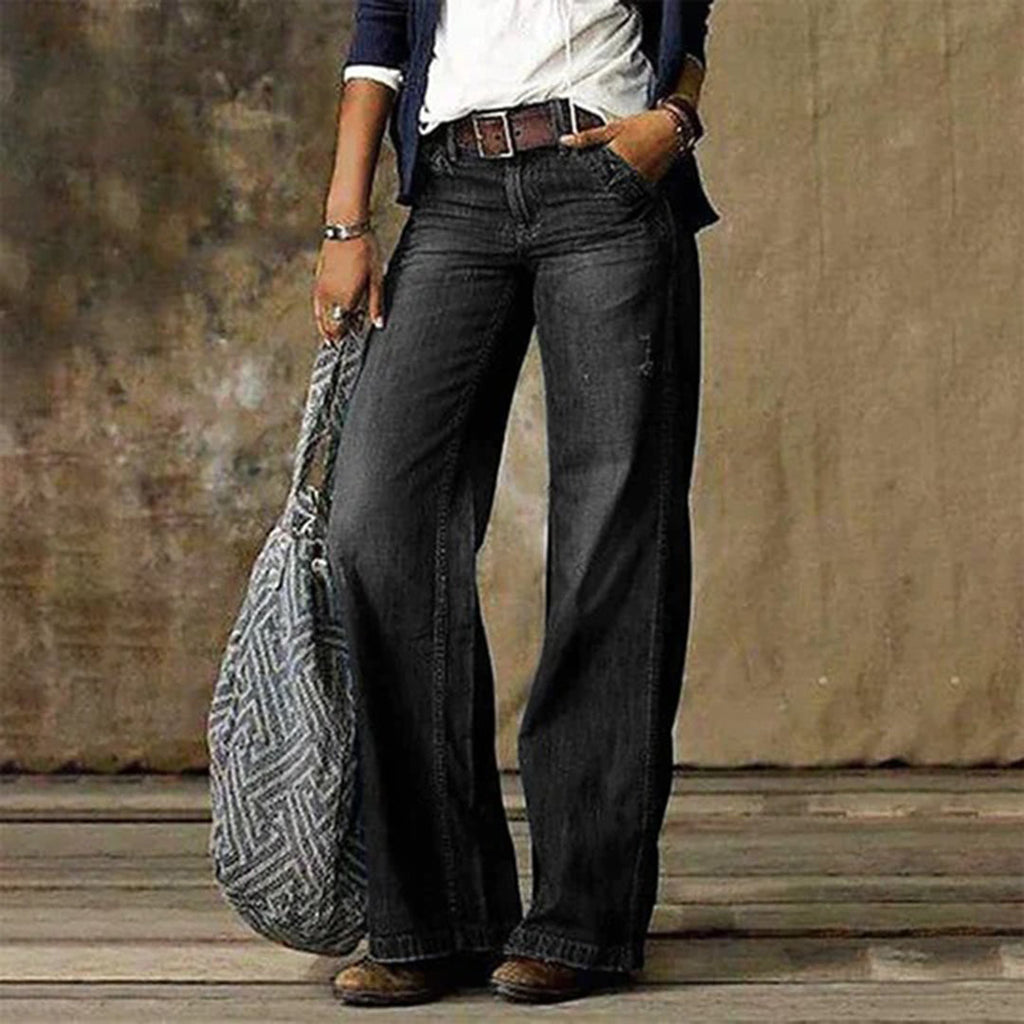Damen Jeans mit Weitem Bein  - Ausgefranst & Entspannte Passform