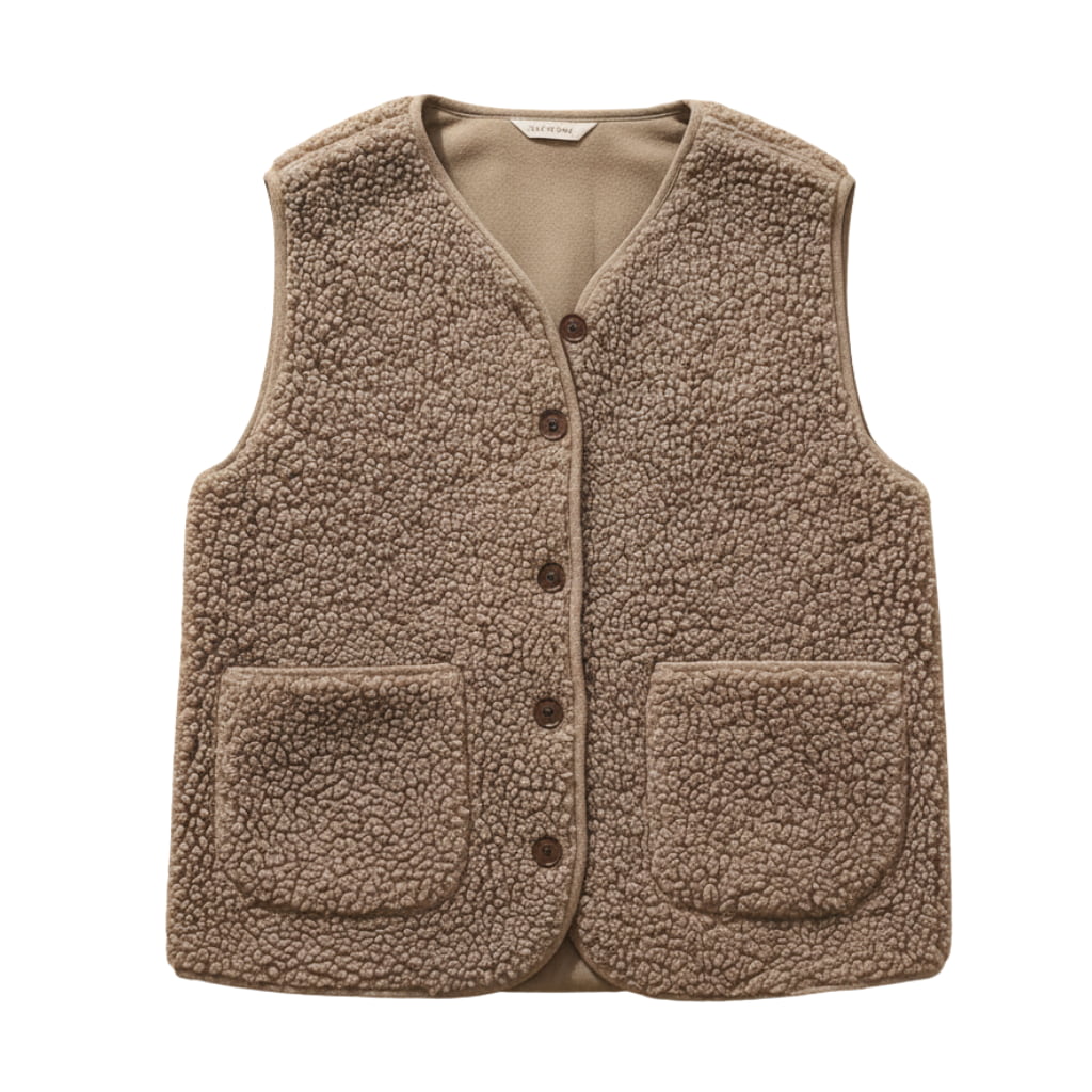 Damen Teddy-Gilet - Weiche Strukturierte Weste mit Knopfleiste