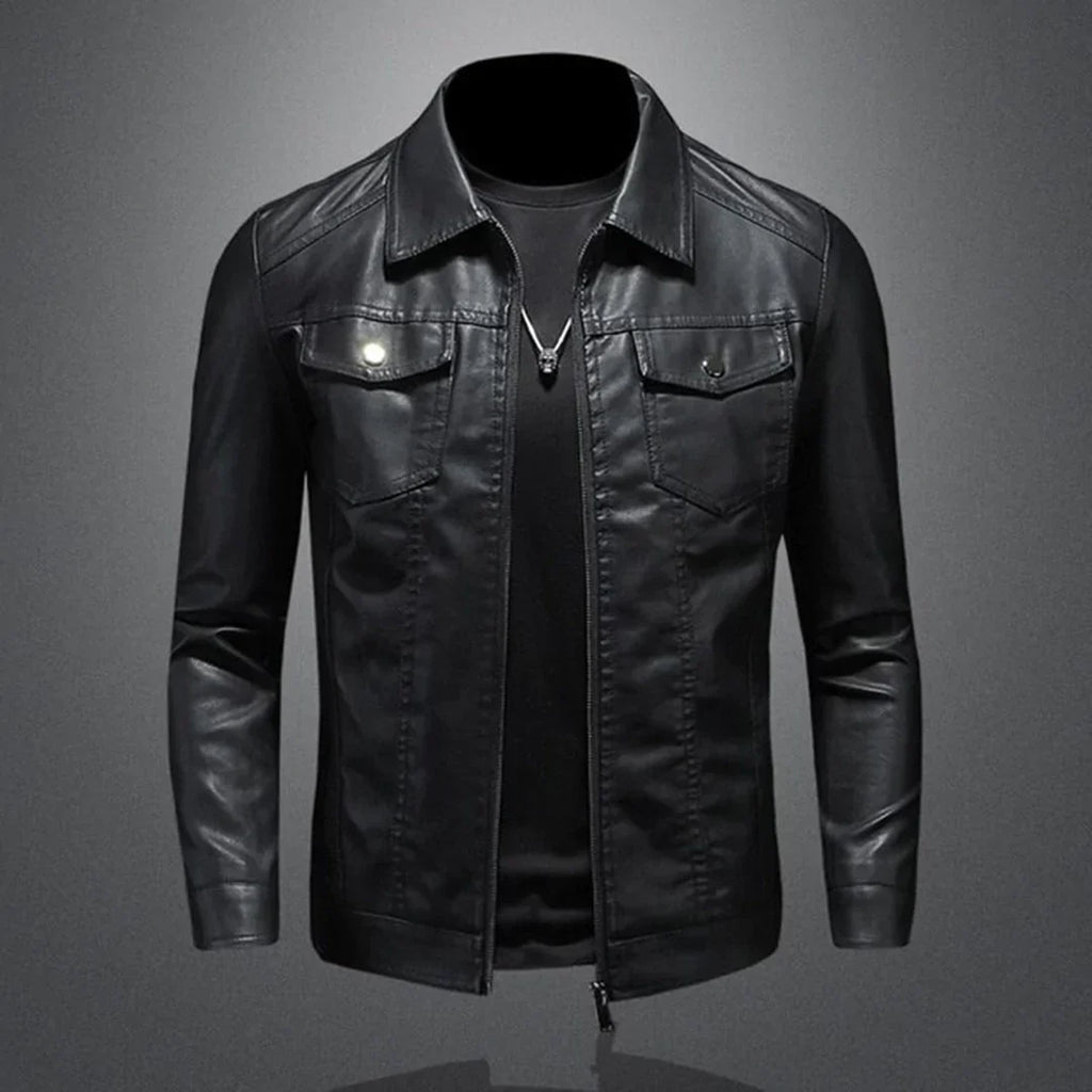 Herren Schwarze Jacke - Trucker-Stil & Reißverschluss vorne