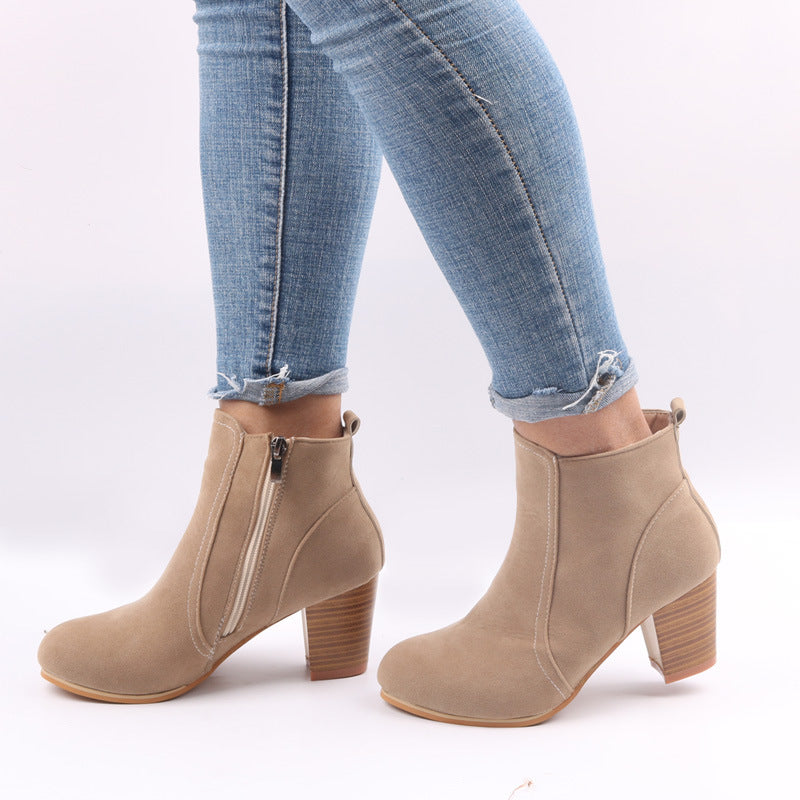 Damen Klassische Stiefeletten - Chunky-Absatz & Seitlicher Reißverschluss
