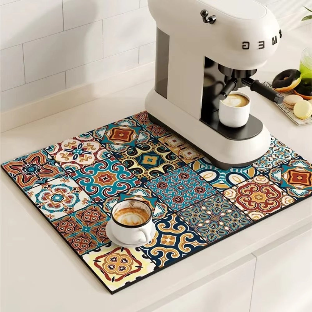 Kaffee-Unterlage Retro Fliesen-Design – Saugstark Anti-Rutsch