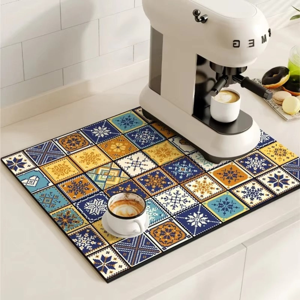 Kaffee-Unterlage Retro Fliesen-Design – Saugstark Anti-Rutsch