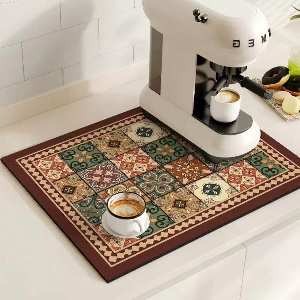Kaffee-Unterlage Retro Fliesen-Design – Saugstark Anti-Rutsch