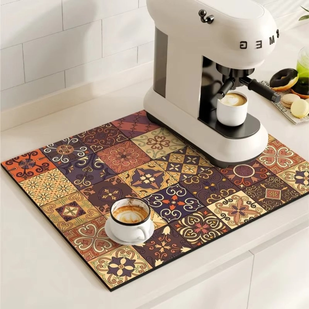 Kaffee-Unterlage Retro Fliesen-Design – Saugstark Anti-Rutsch