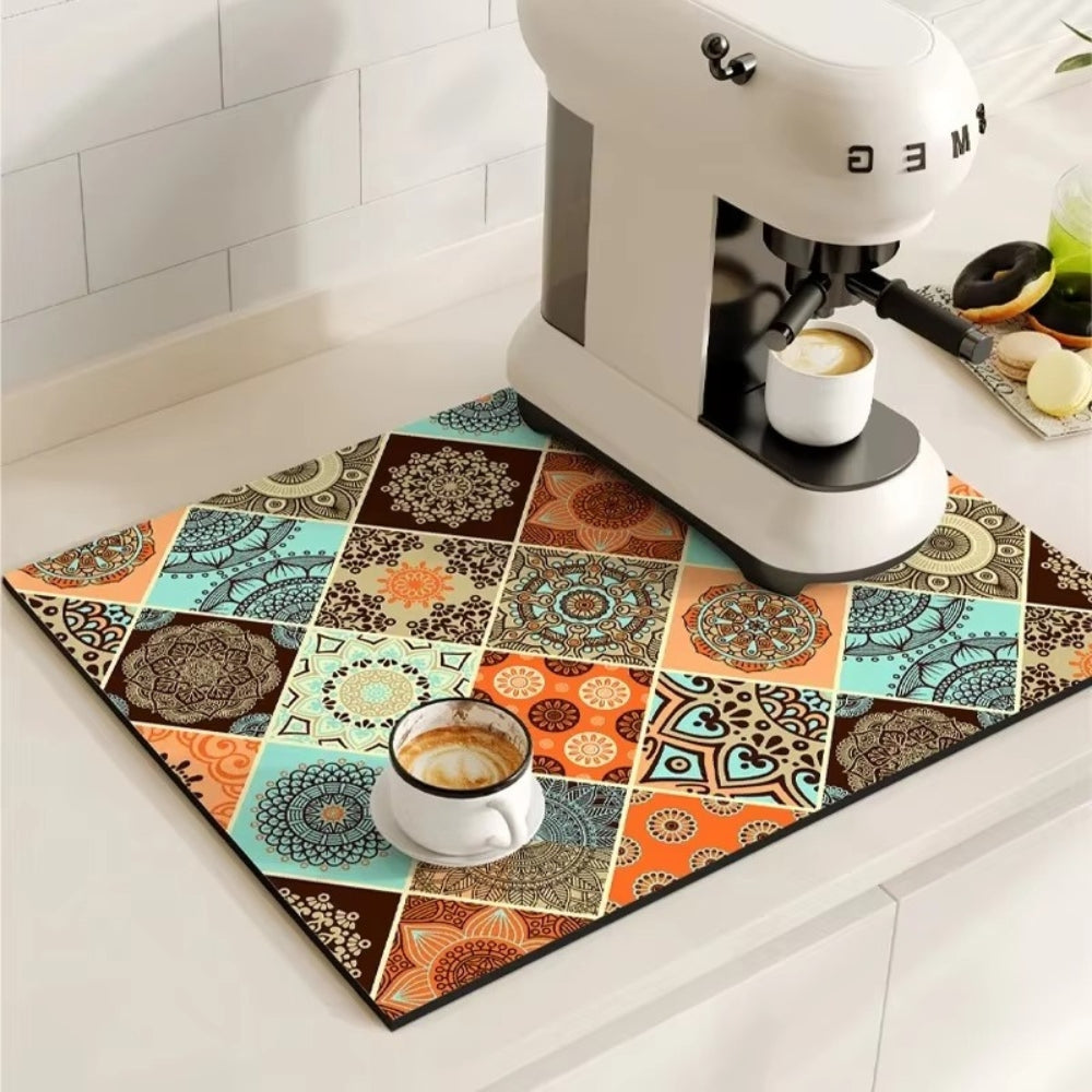 Kaffee-Unterlage Retro Fliesen-Design – Saugstark Anti-Rutsch