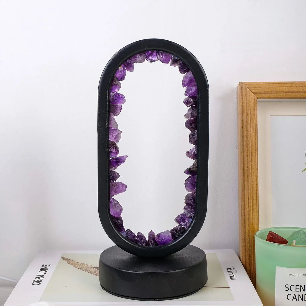 Oval LED Tischlampe mit Natürlichen Kristallen - Beruhigendes Ambiente Nachtlicht