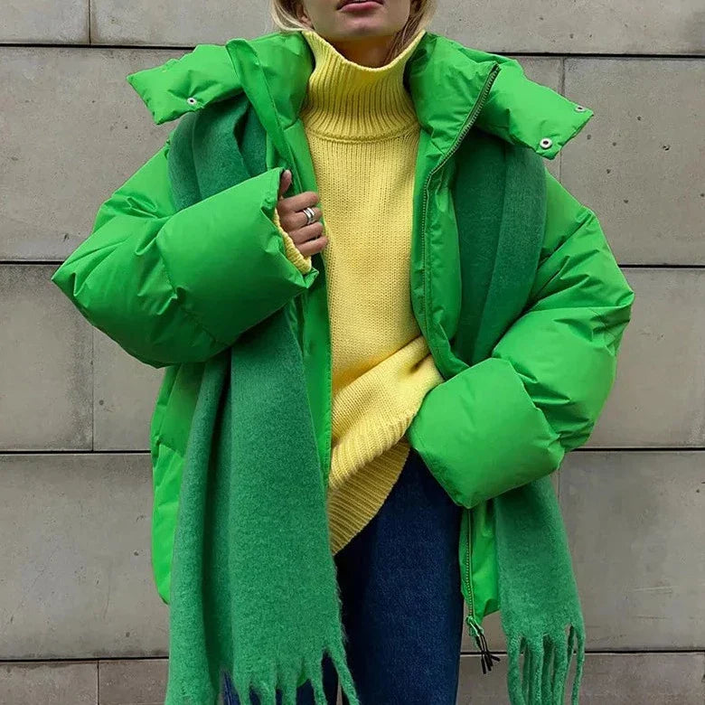 Damen Oversize Pufferjacke - Kurzer Stepp-Fason mit Kapuze