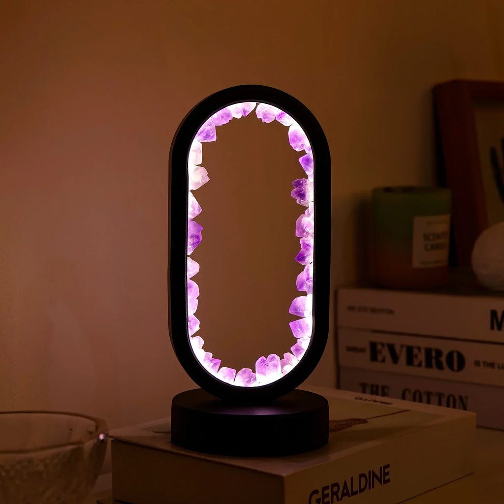 Oval LED Tischlampe mit Natürlichen Kristallen - Beruhigendes Ambiente Nachtlicht