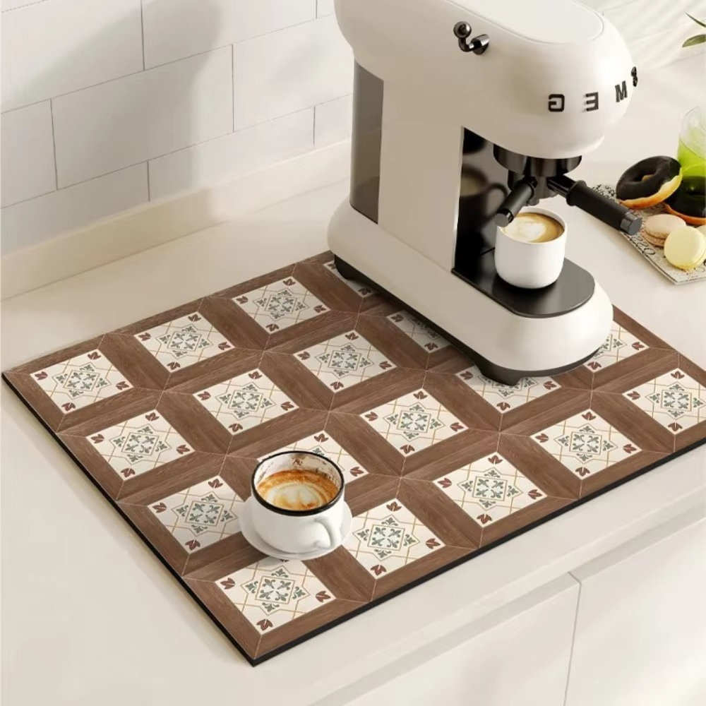 Kaffee-Unterlage Retro Fliesen-Design – Saugstark Anti-Rutsch