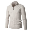 Herren Halb-Reißverschluss Strickpullover – Geripptes Oberteil mit Hochkragen