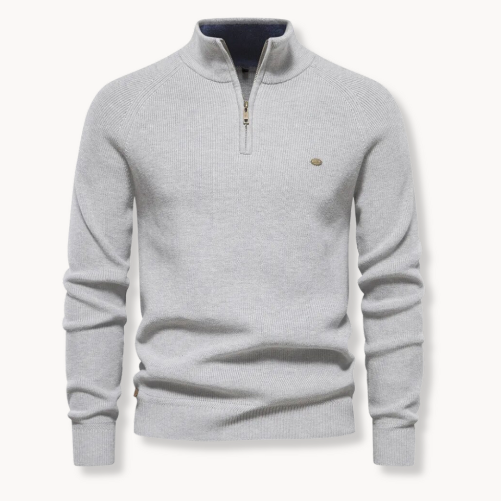 Herren Gerippter Strick-Pullover - Viertelreißverschluss mit Stehkragen