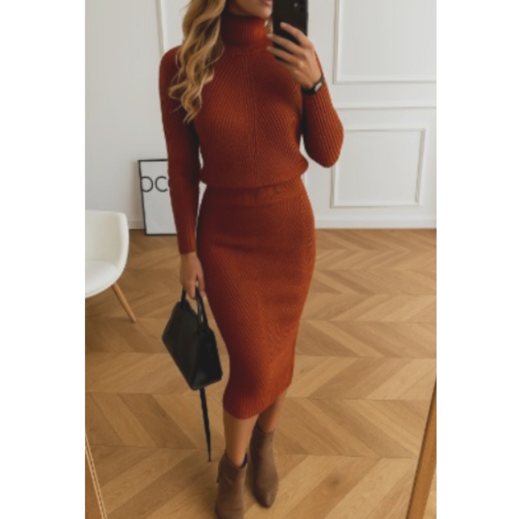 Damen Gestricktes Pulloverkleid - Rollkragen & Knielang