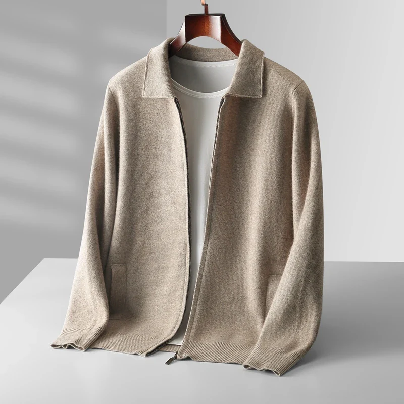 Herren Fein Gestrickter Polo-Cardigan – Maßgeschneiderte Passform & Reißverschluss