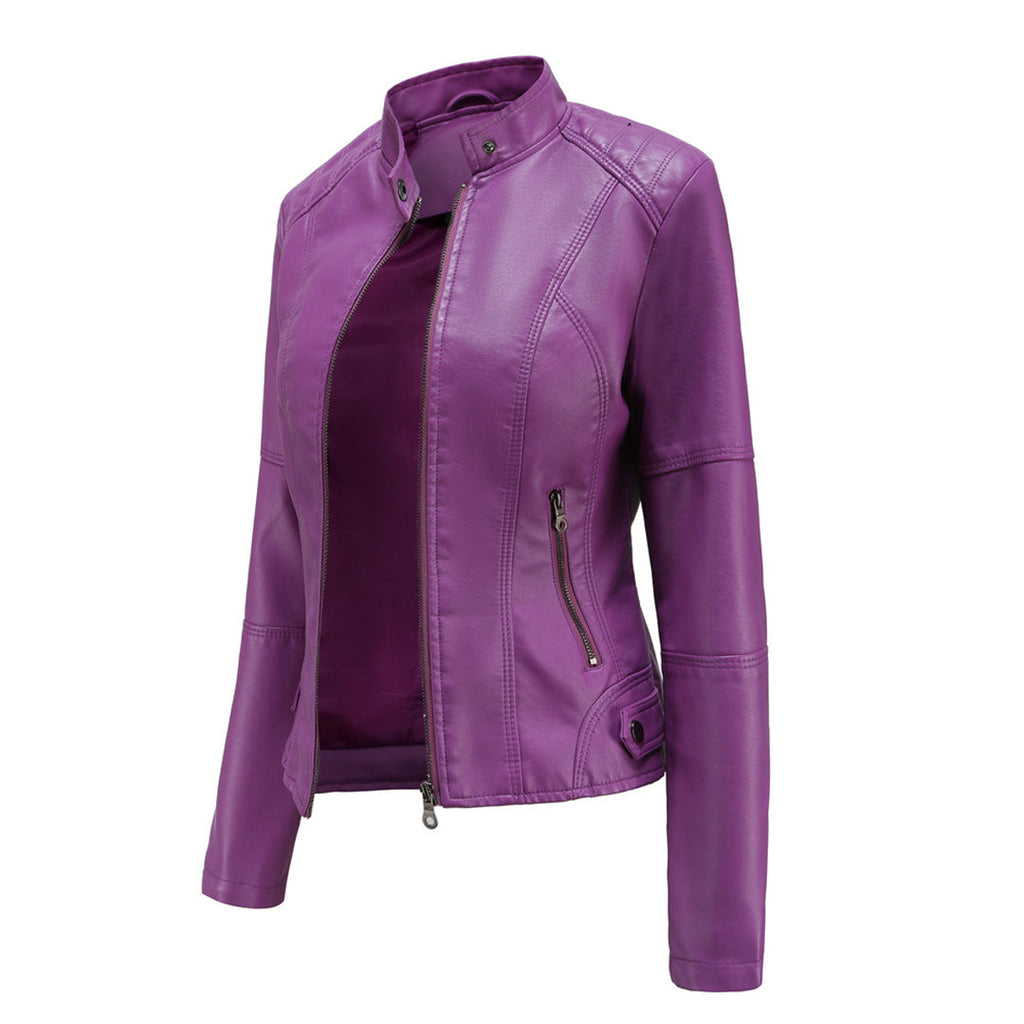 Damen Jacke im Schmalen Moto-Stil - Reißverschluss & Hoher Kragen