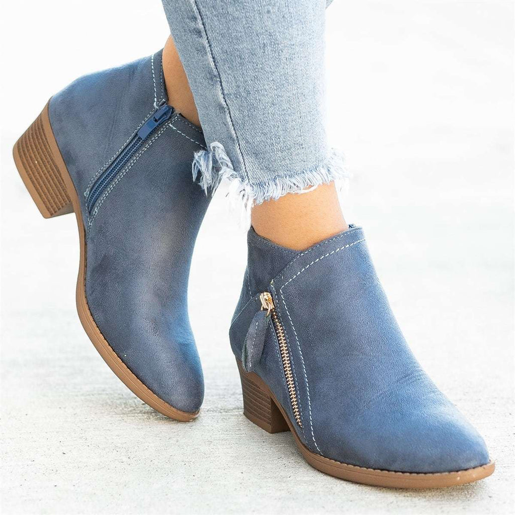 Damen Stiefeletten - Klobiger Absatz & Seitlicher Reißverschluss