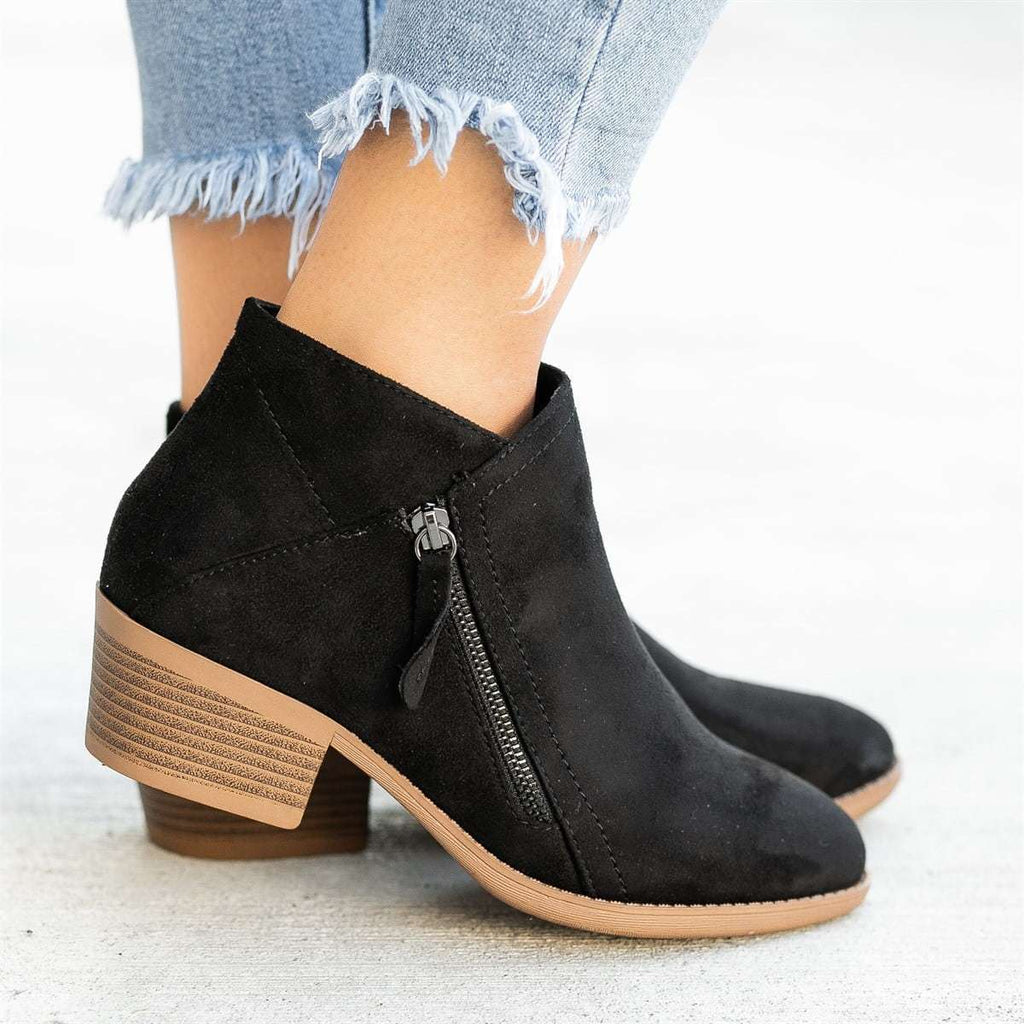 Damen Stiefeletten - Klobiger Absatz & Seitlicher Reißverschluss