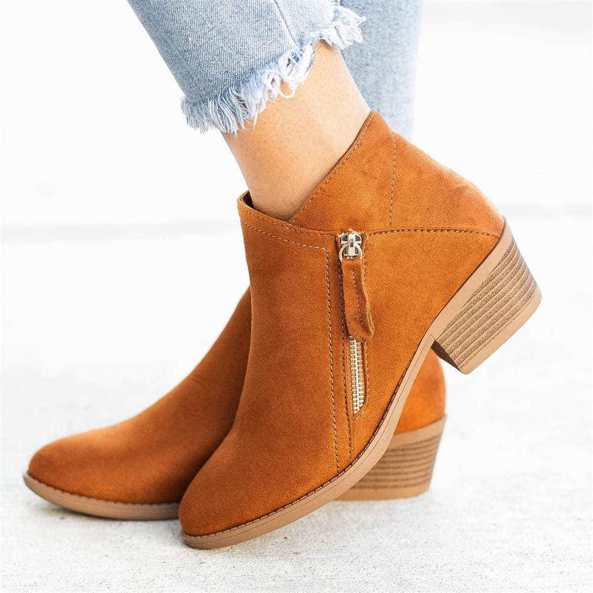Damen Stiefeletten - Klobiger Absatz & Seitlicher Reißverschluss