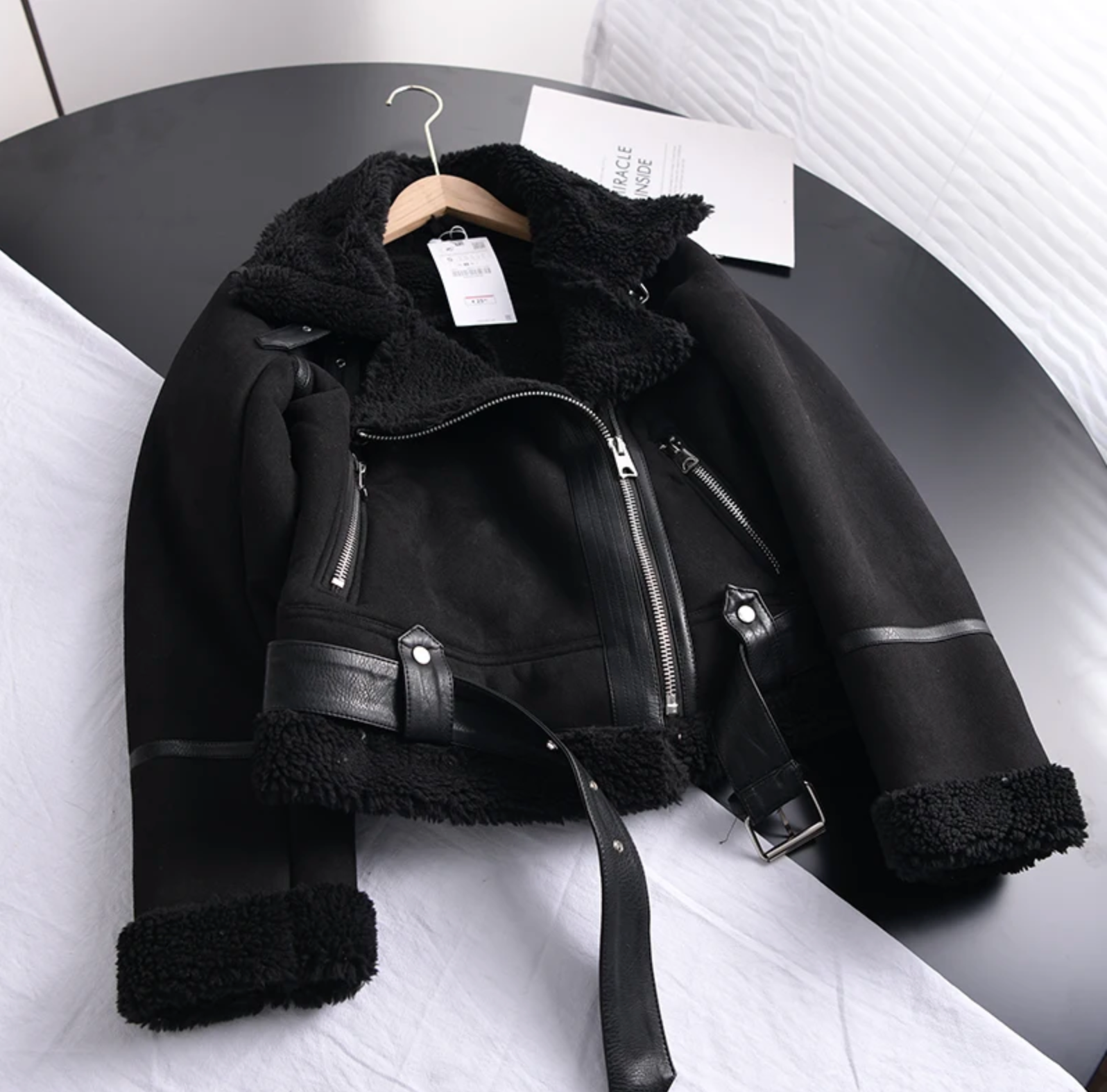 Damen Weich Gefütterte Jacke - Reverskragen mit Taillengürtel