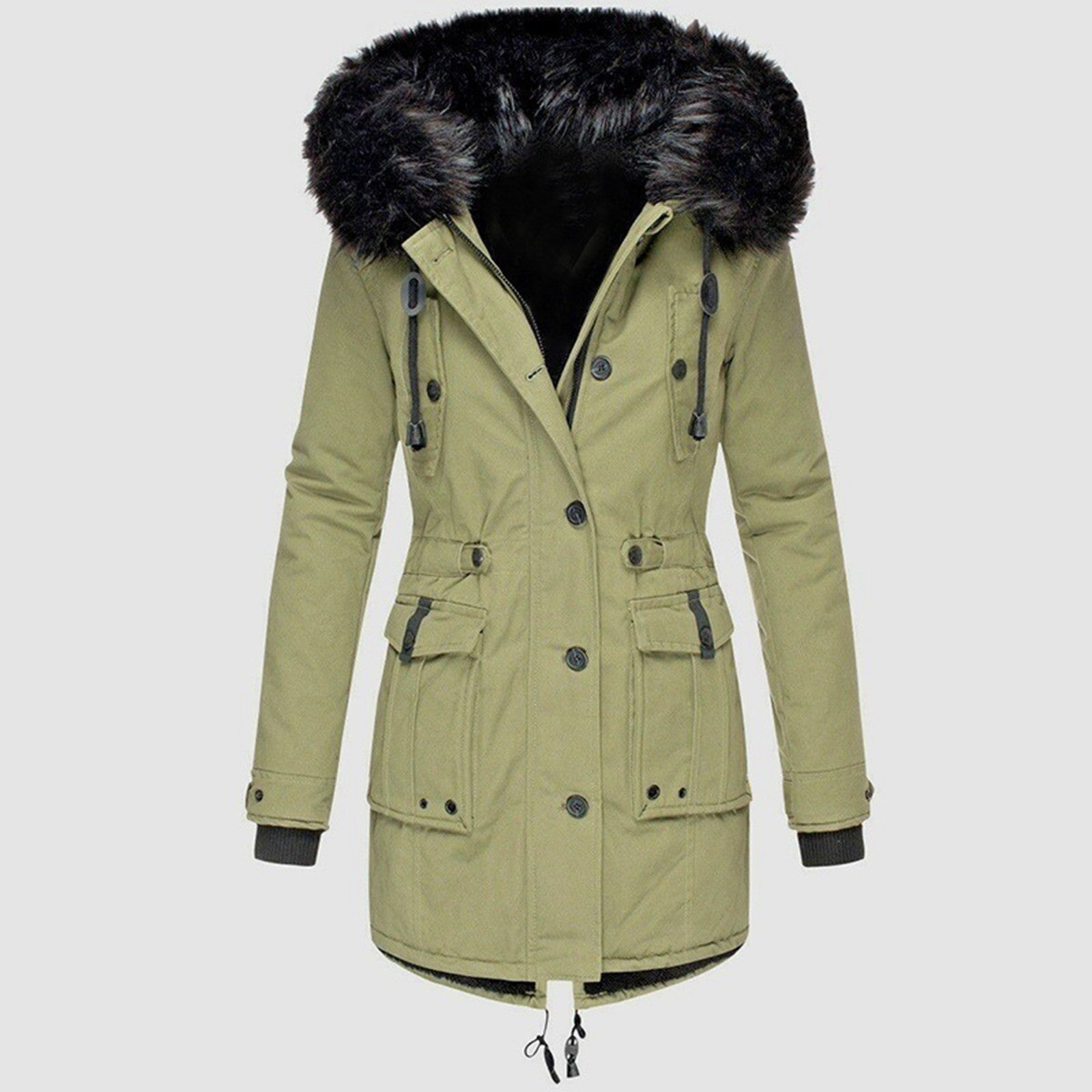Damen Kapuzen-Parka-Mantel - Doppelverschluss & Multitasche