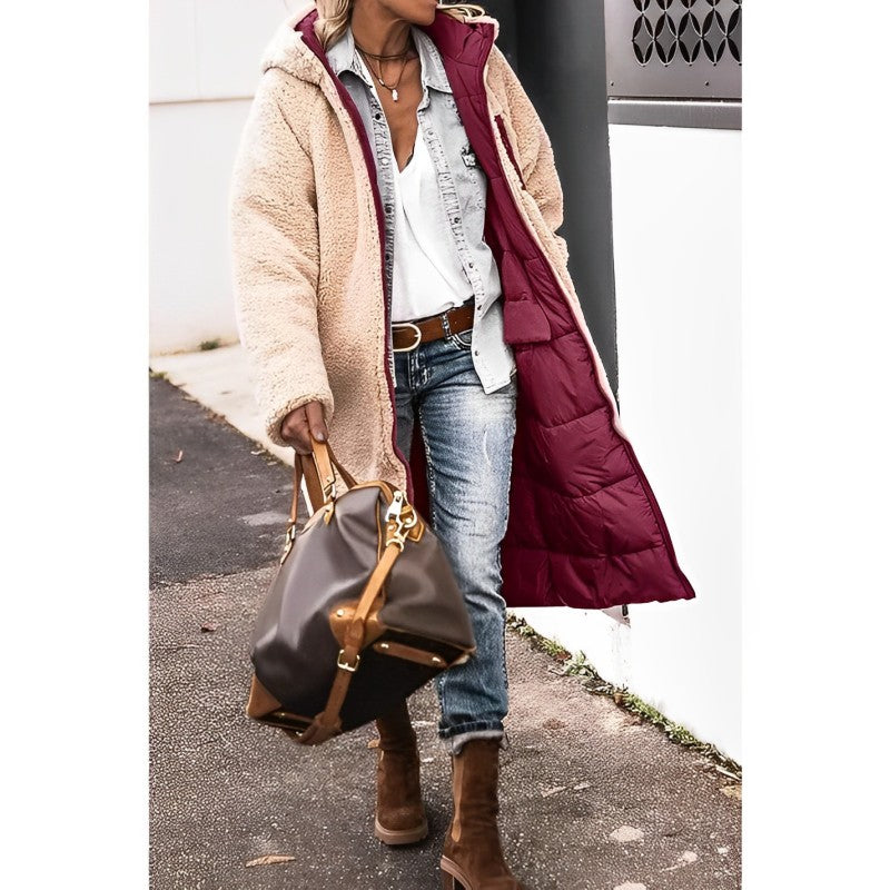 Damen Wendbarer Puffer-Mantel - Kapuze & Plüschfutter
