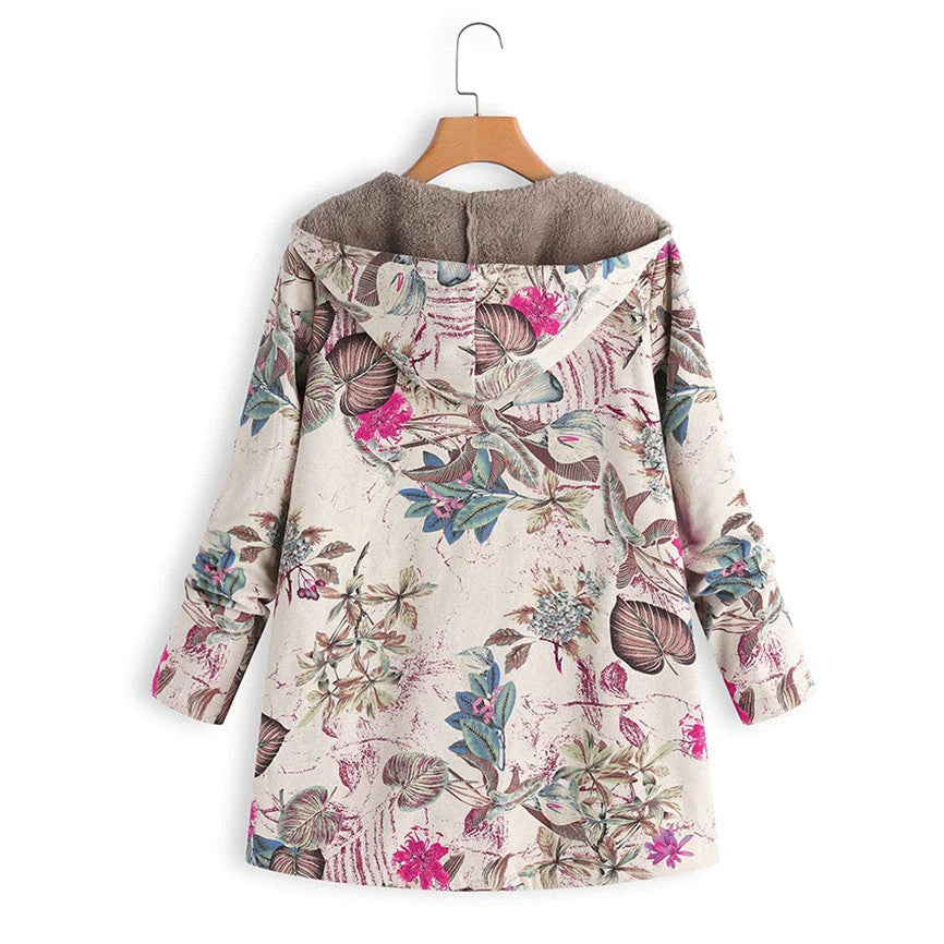 Damen Bedruckte Jacke - Kapuze mit Weichem Futter