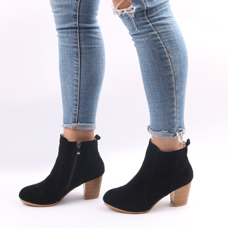 Damen Klassische Stiefeletten - Chunky-Absatz & Seitlicher Reißverschluss