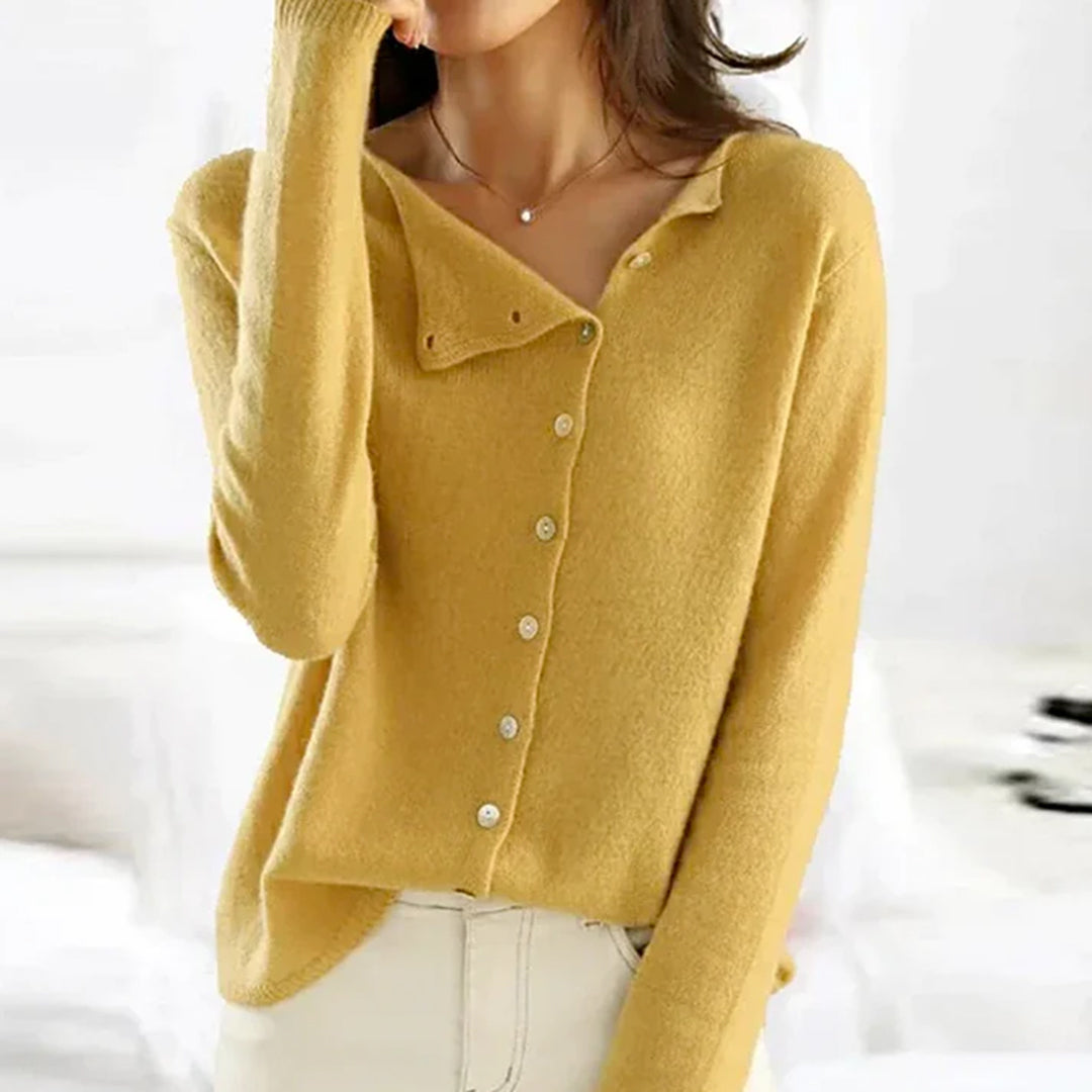Damen Weiche Strickjacke – Asymmetrischer Knopfstil