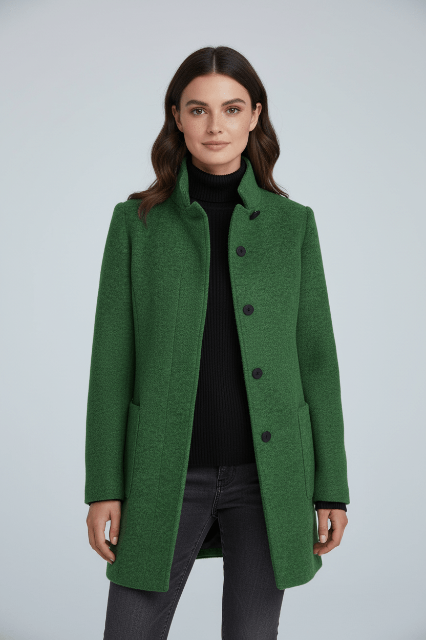 Damen Mantel -  Stehkragen Knopfleiste