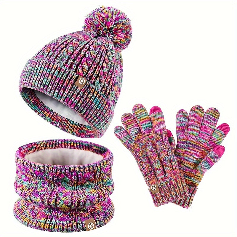 Damen 3-teiliges Set - Touchscreen-Handschuhe, Mütze & Schal