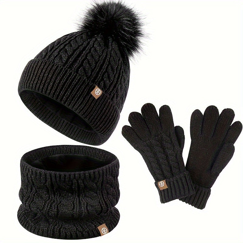 Damen 3-teiliges Set - Touchscreen-Handschuhe, Mütze & Schal