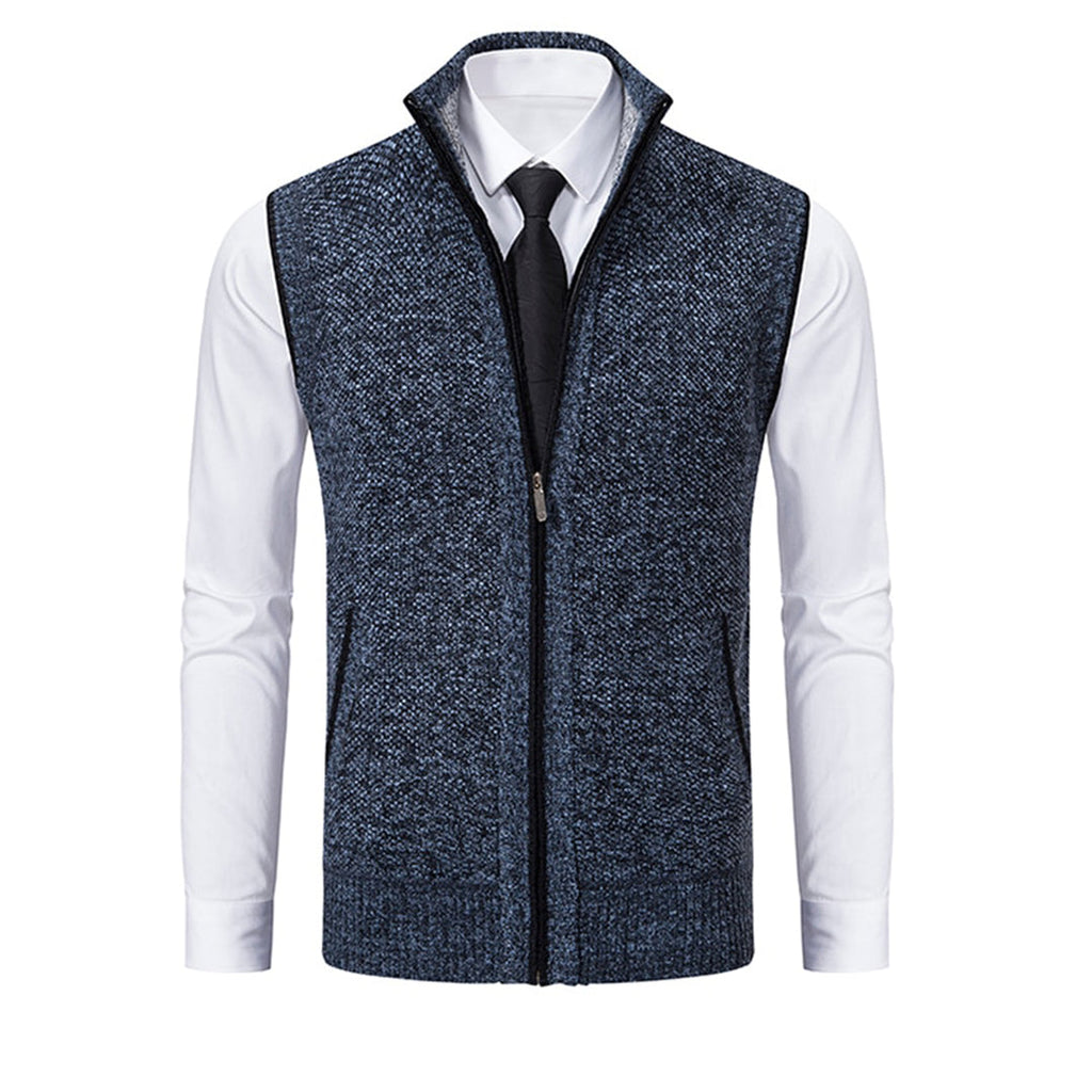 Herren Stehkragen Gilet - Gestrickte Weste mit Reißverschluss